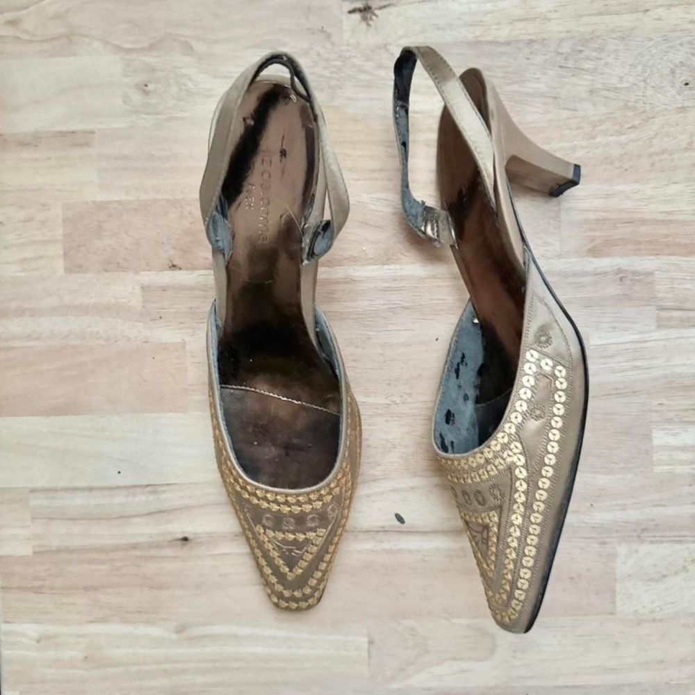 Gold sequin slingback kitten heel Y2K fairy